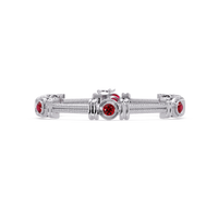 Six-stone round colorstone rope-link station bracelet in white gold with red gemstones