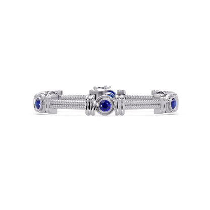 Six-stone round colorstone rope-link station bracelet in white gold with sapphire gemstones
