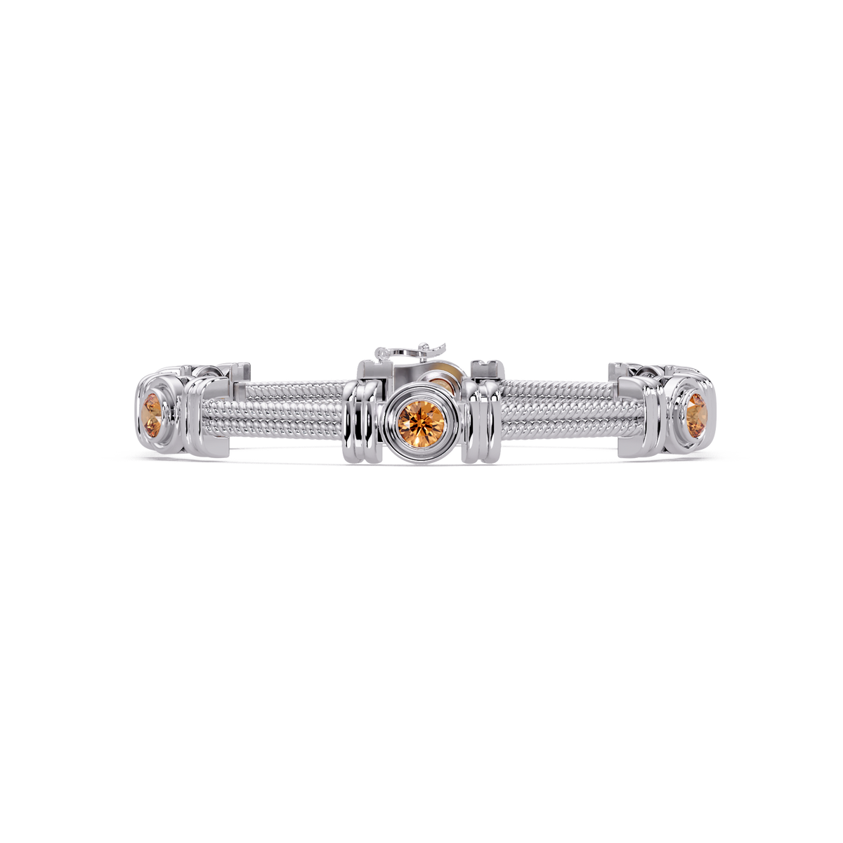 Six-stone round colorstone rope-link station bracelet in white gold with topaz gemstones