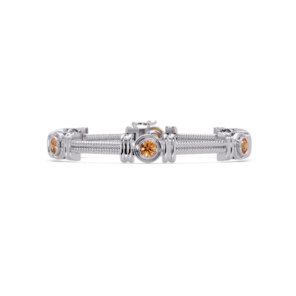 Six-stone round colorstone rope-link station bracelet in white gold with topaz gemstones