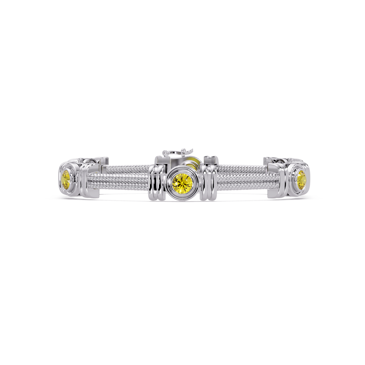 Six-stone round colorstone rope-link station bracelet in white gold with yellow gemstones
