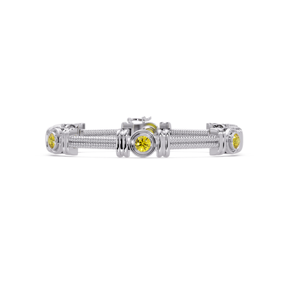 Six-stone round colorstone rope-link station bracelet in white gold with yellow gemstones