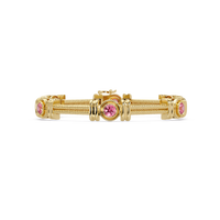 Six-stone round colorstone rope-link station bracelet in yellow gold with pink gemstones