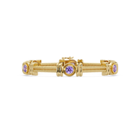 Six-stone round colorstone rope-link station bracelet in yellow gold with purple gemstones