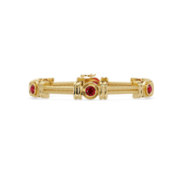 Six-stone round colorstone rope-link station bracelet in yellow gold with red gemstones