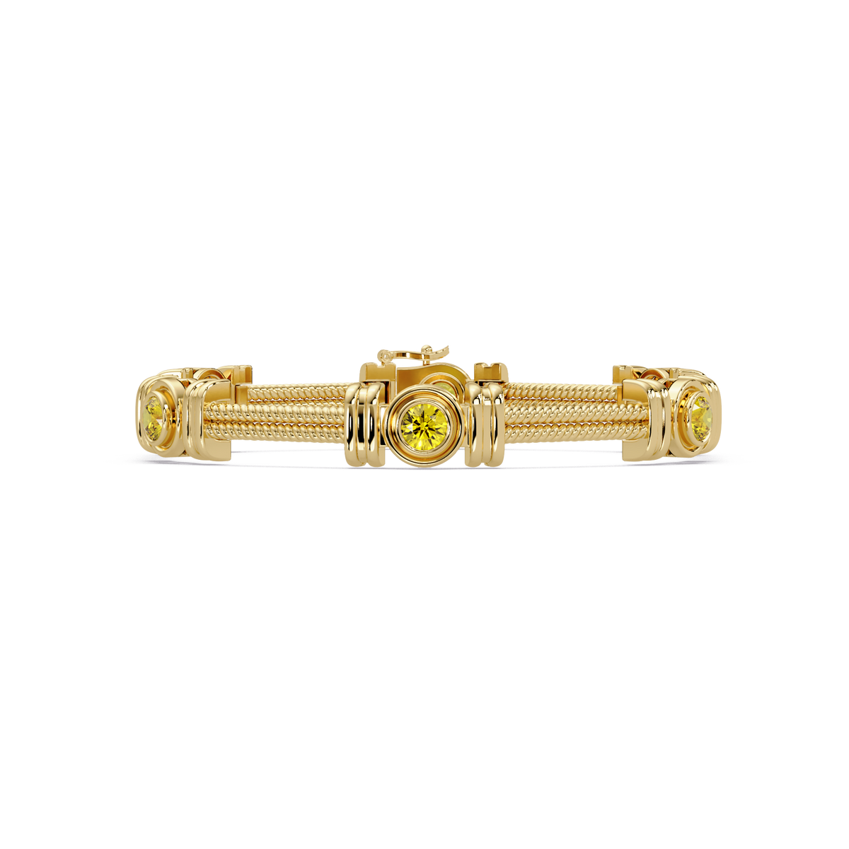 Six-stone round colorstone rope-link station bracelet in yellow gold with yellow gemstones