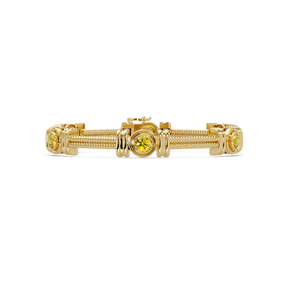 Six-stone round colorstone rope-link station bracelet in yellow gold with yellow gemstones