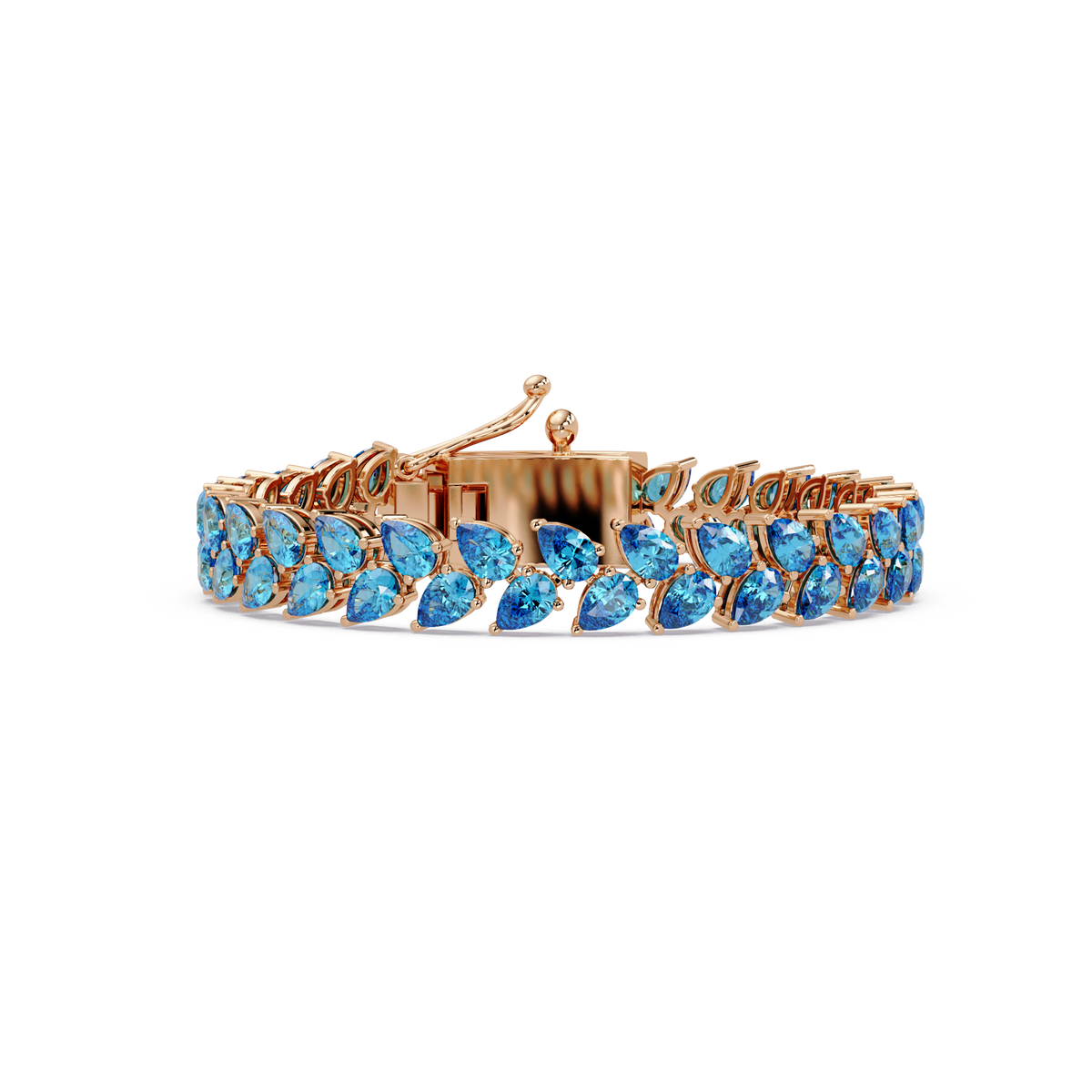 Pear-cut aquamarine colorstone tennis bracelet in rose gold