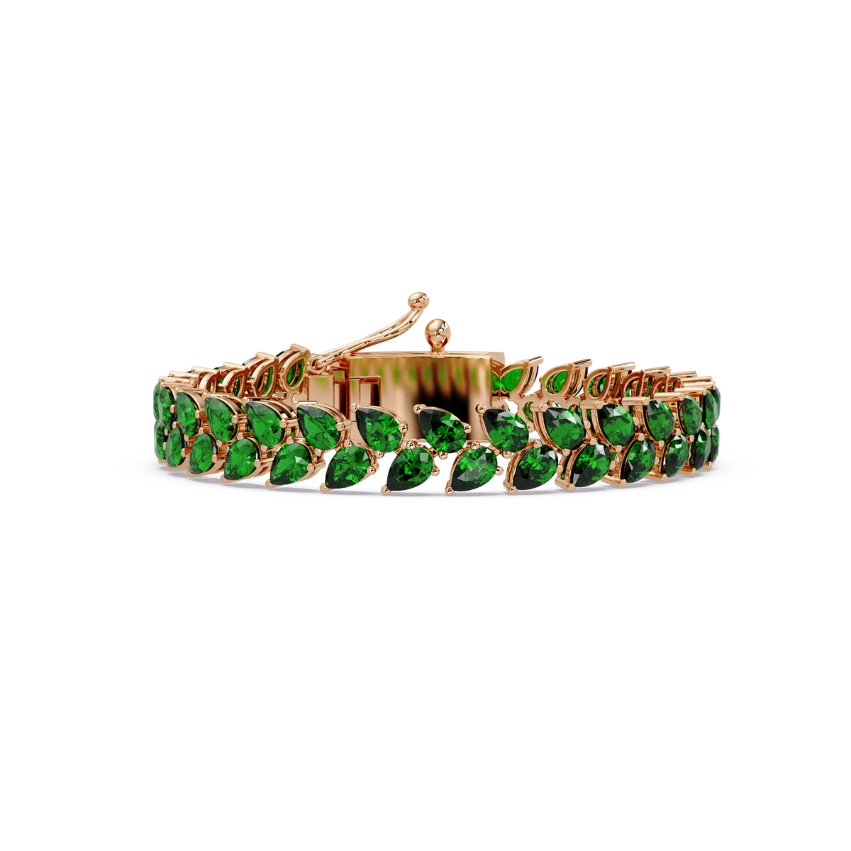 Pear-cut green colorstone tennis bracelet in rose gold