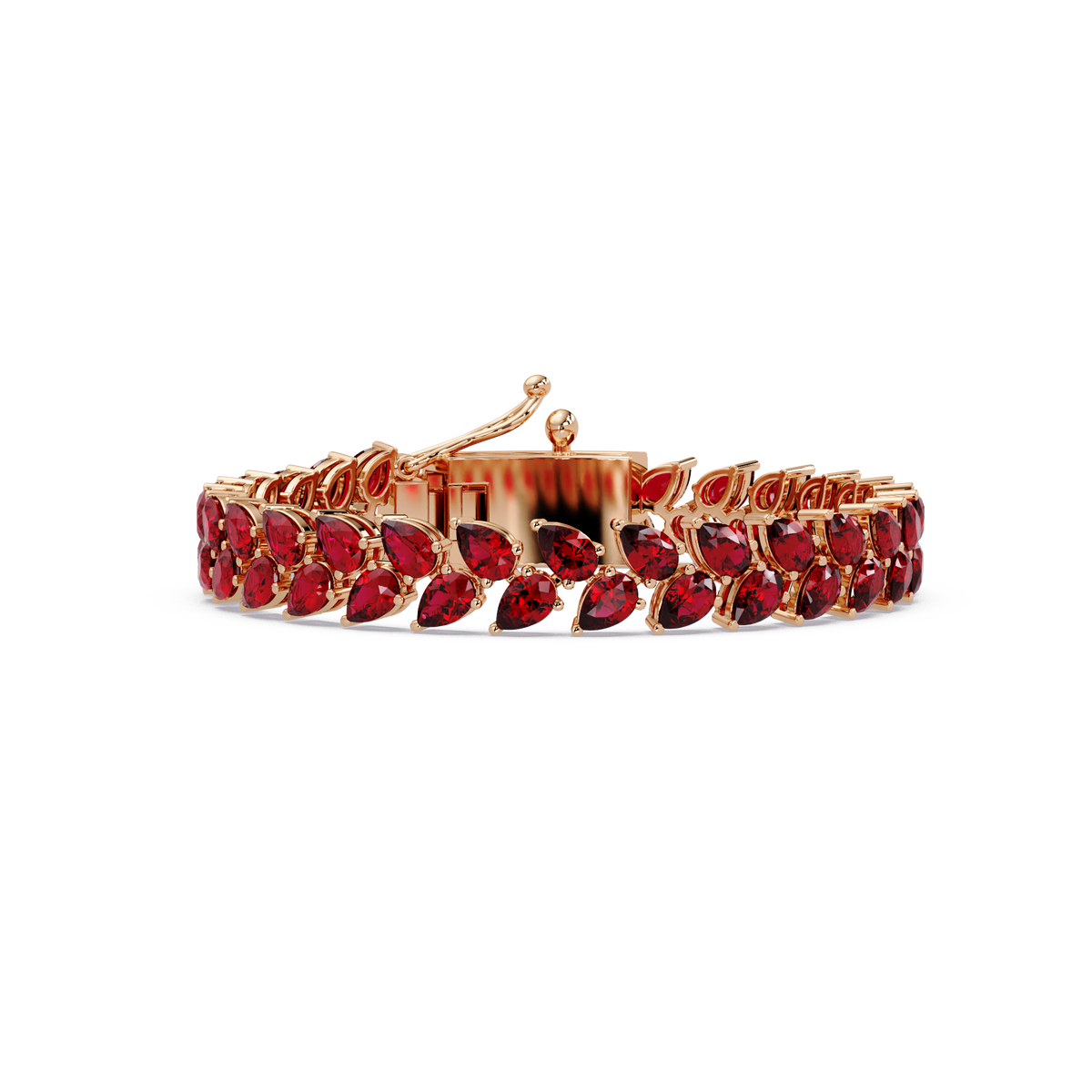 Pear-cut red colorstone tennis bracelet in rose gold