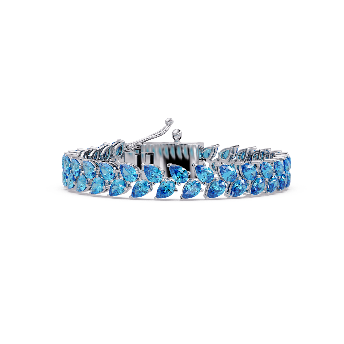 Pear-cut aquamarine colorstone tennis bracelet in white gold