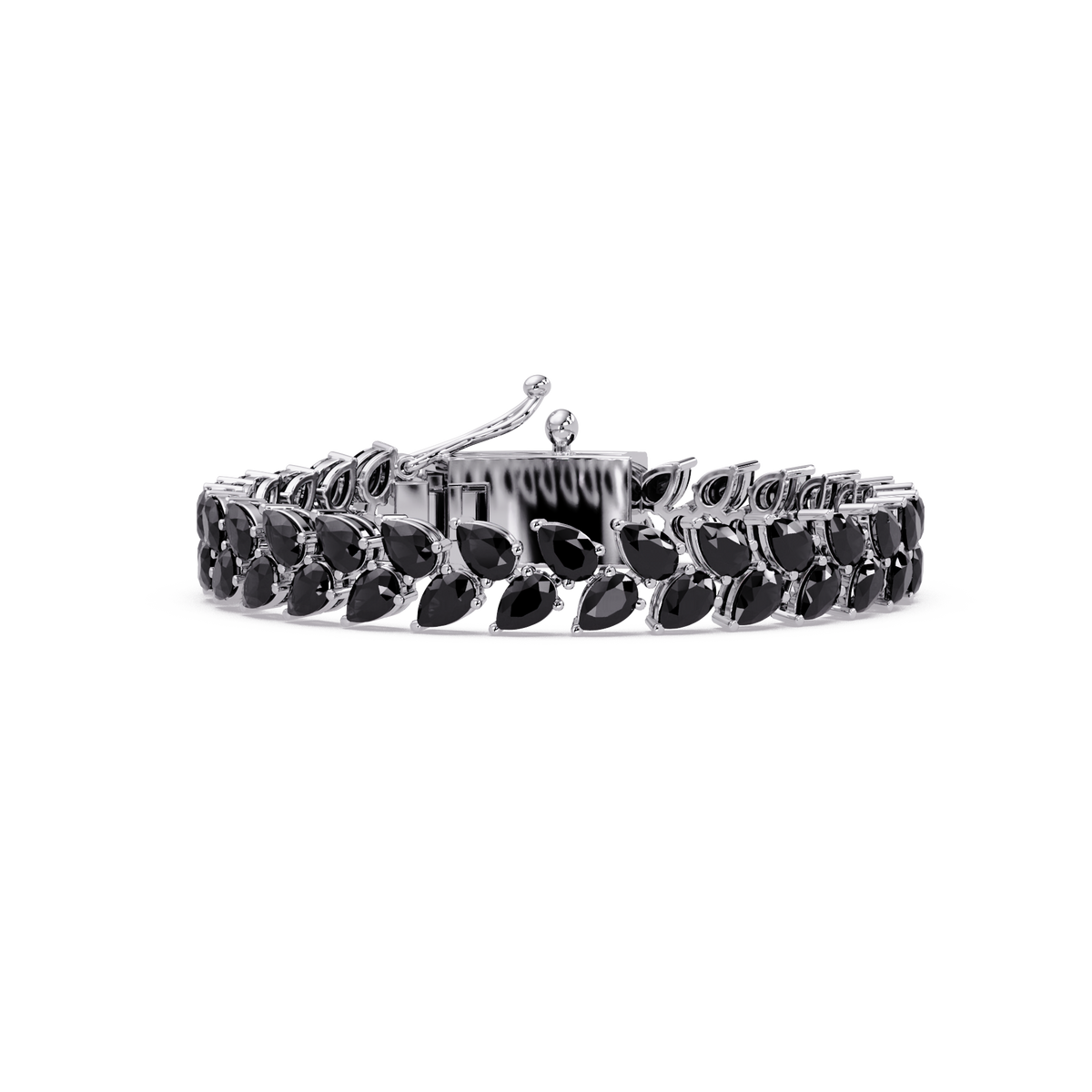 Pear-cut onyx colorstone tennis bracelet in white gold