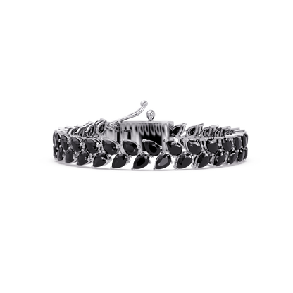 Pear-cut onyx colorstone tennis bracelet in white gold