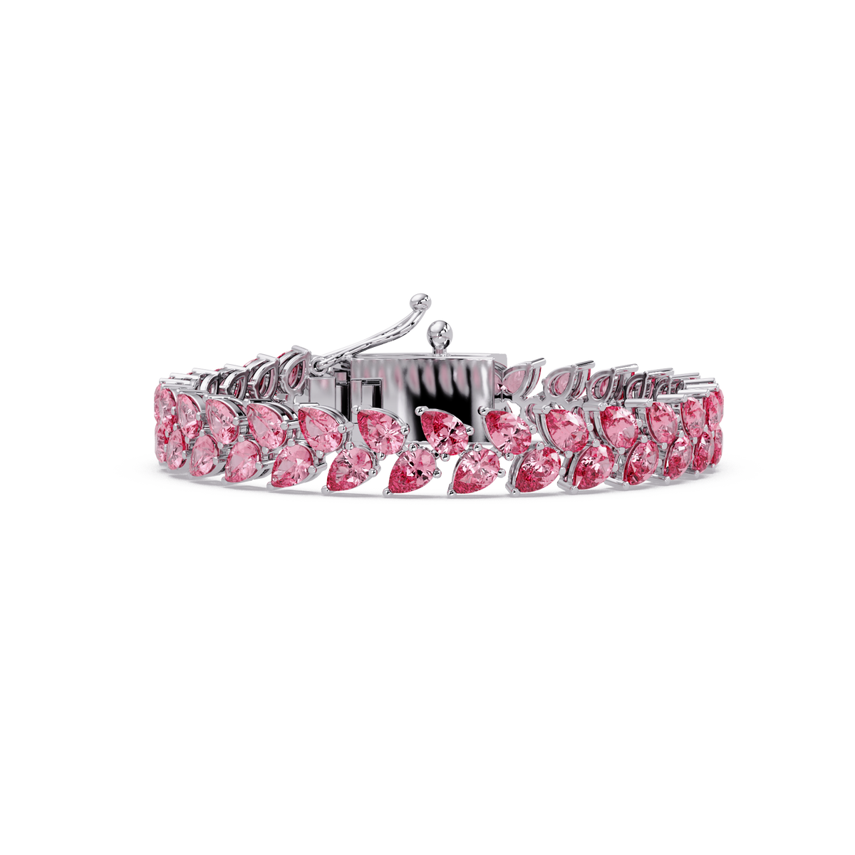 Pear-cut pink colorstone tennis bracelet in white gold