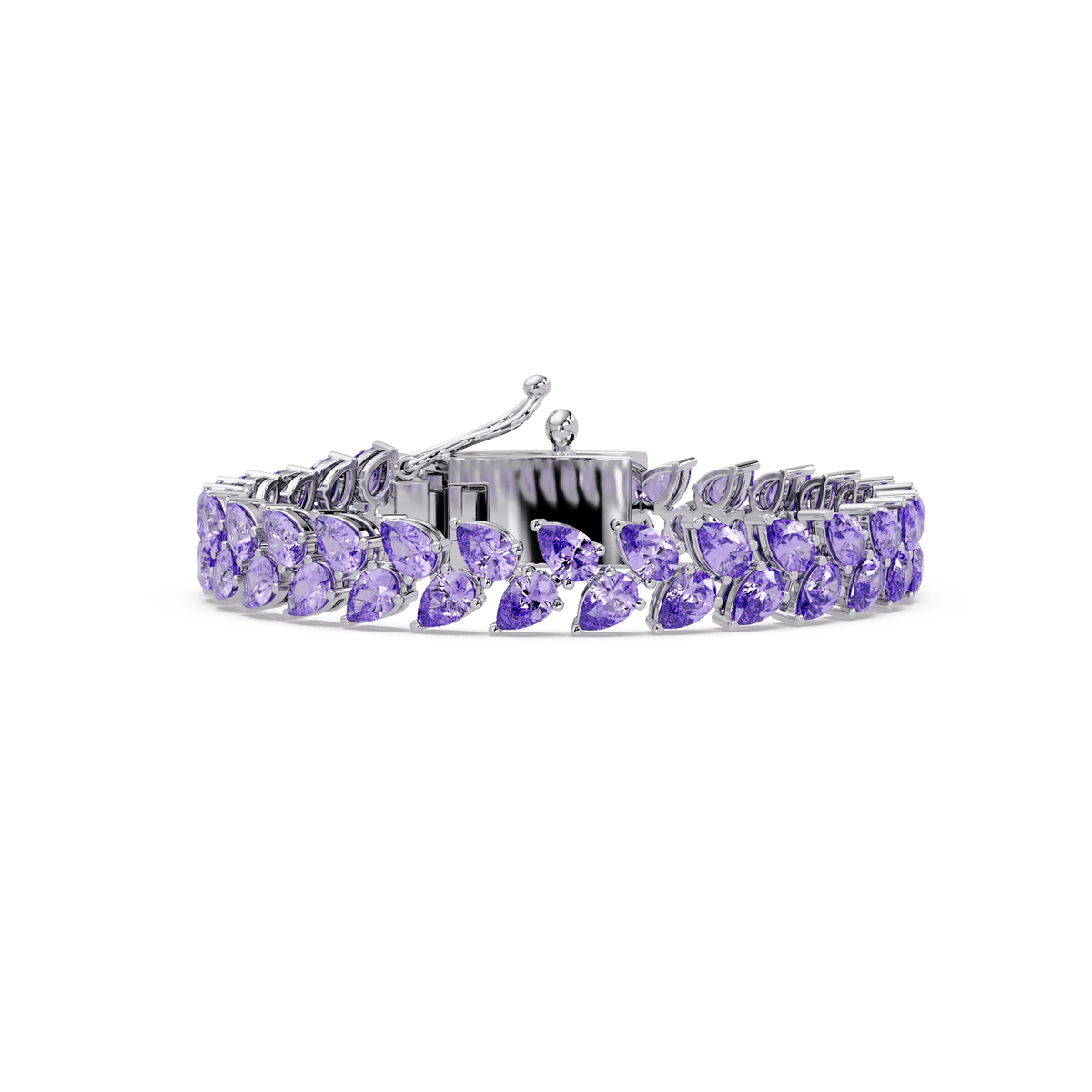 Pear-cut purple colorstone tennis bracelet in white gold