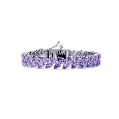 Pear-cut purple colorstone tennis bracelet in white gold