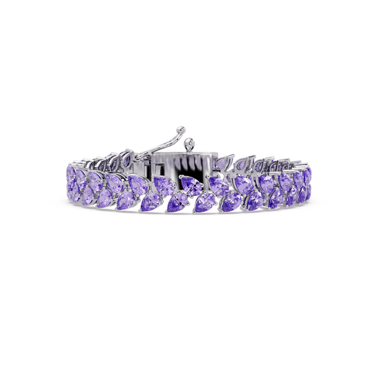 Pear-cut purple colorstone tennis bracelet in white gold