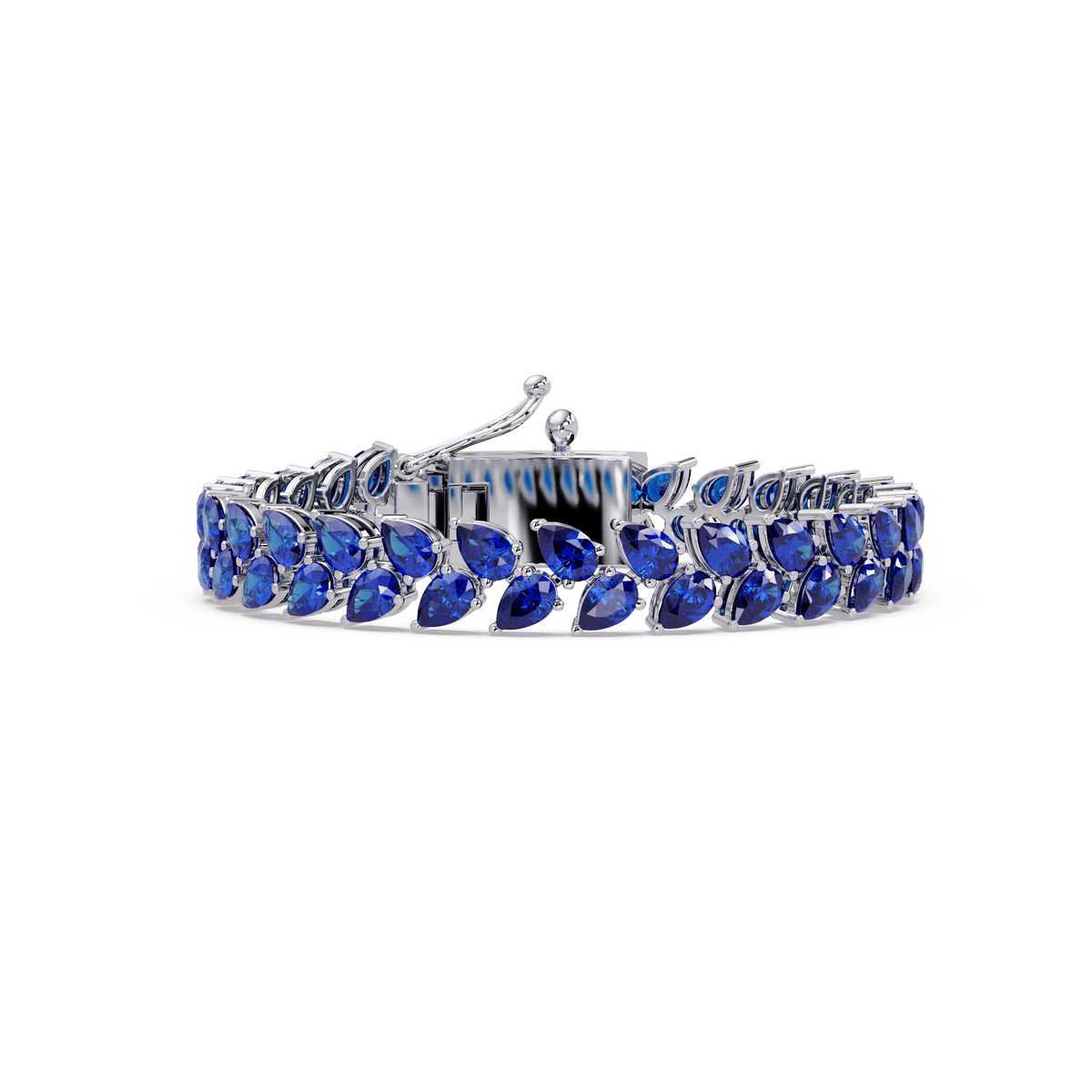 Pear-cut sapphire colorstone tennis bracelet in white gold