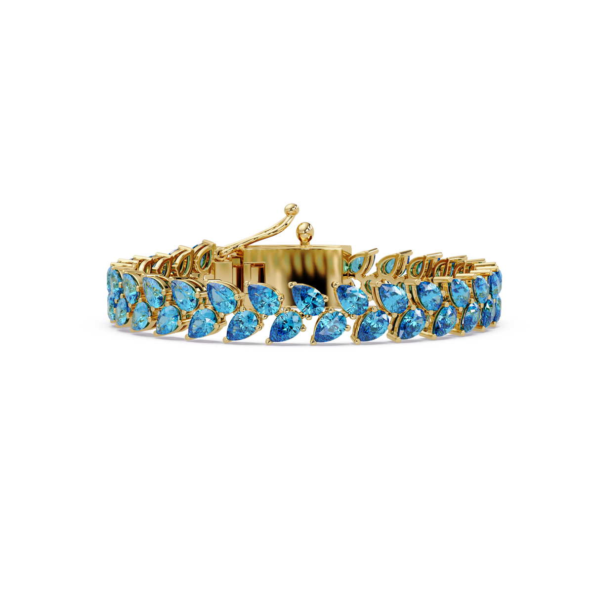 Pear-cut aquamarine colorstone tennis bracelet in yellow gold