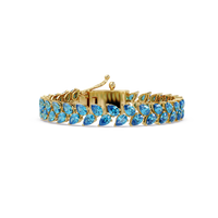 Pear-cut aquamarine colorstone tennis bracelet in yellow gold