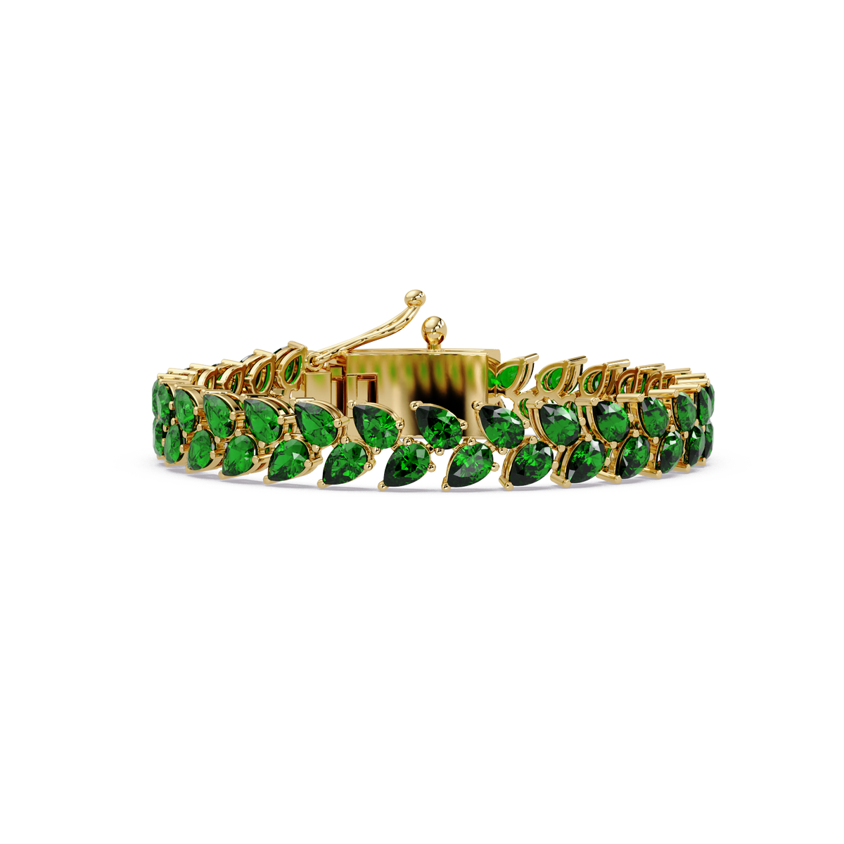 Pear-cut green colorstone tennis bracelet in yellow gold