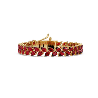 Pear-cut red colorstone tennis bracelet in yellow gold