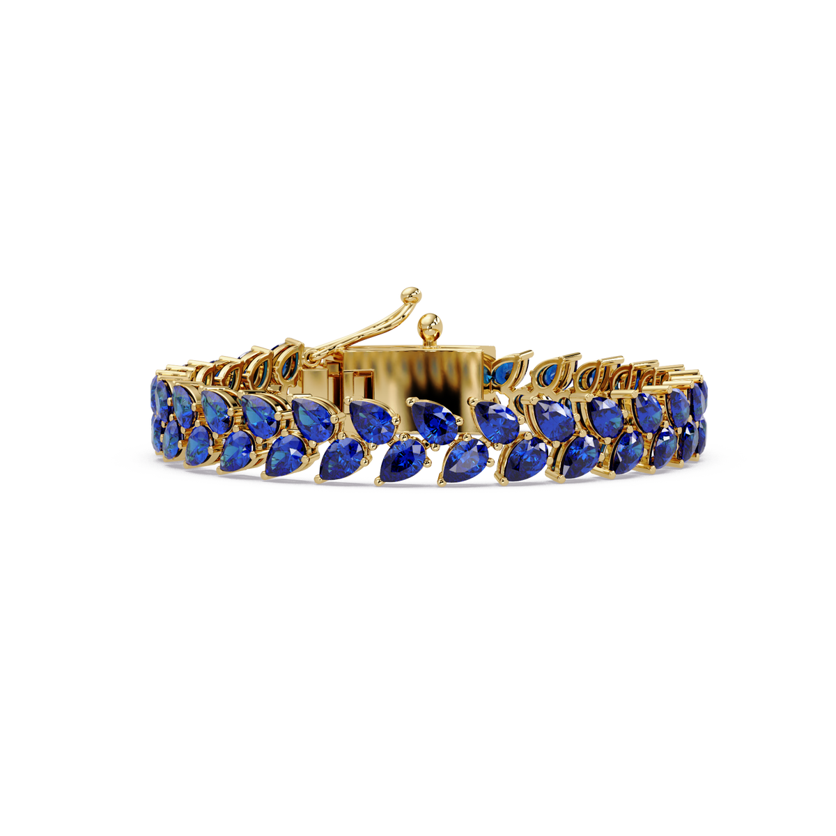 Pear-cut sapphire colorstone tennis bracelet in yellow gold