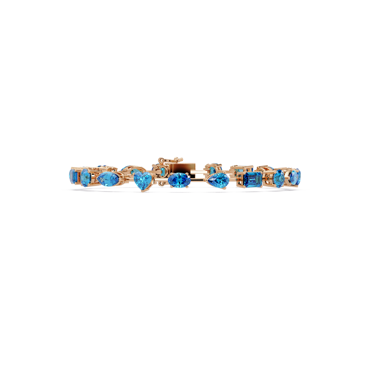 Mixed-shape aquamarine colorstone tennis bracelet in rose gold