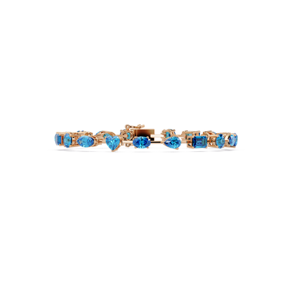 Mixed-shape aquamarine colorstone tennis bracelet in rose gold