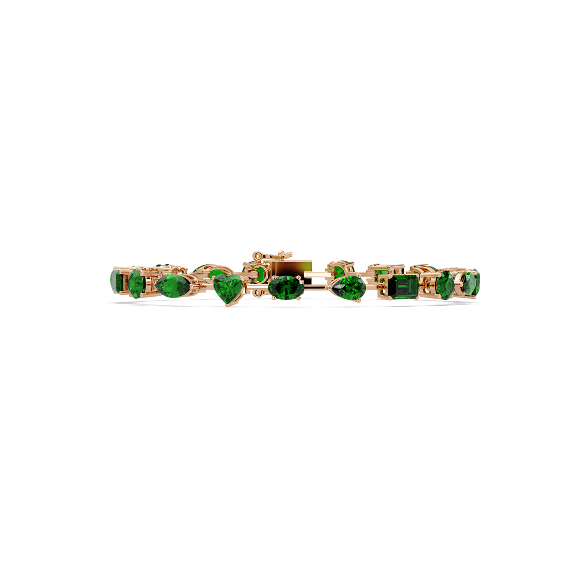 Mixed-shape green colorstone tennis bracelet in rose gold