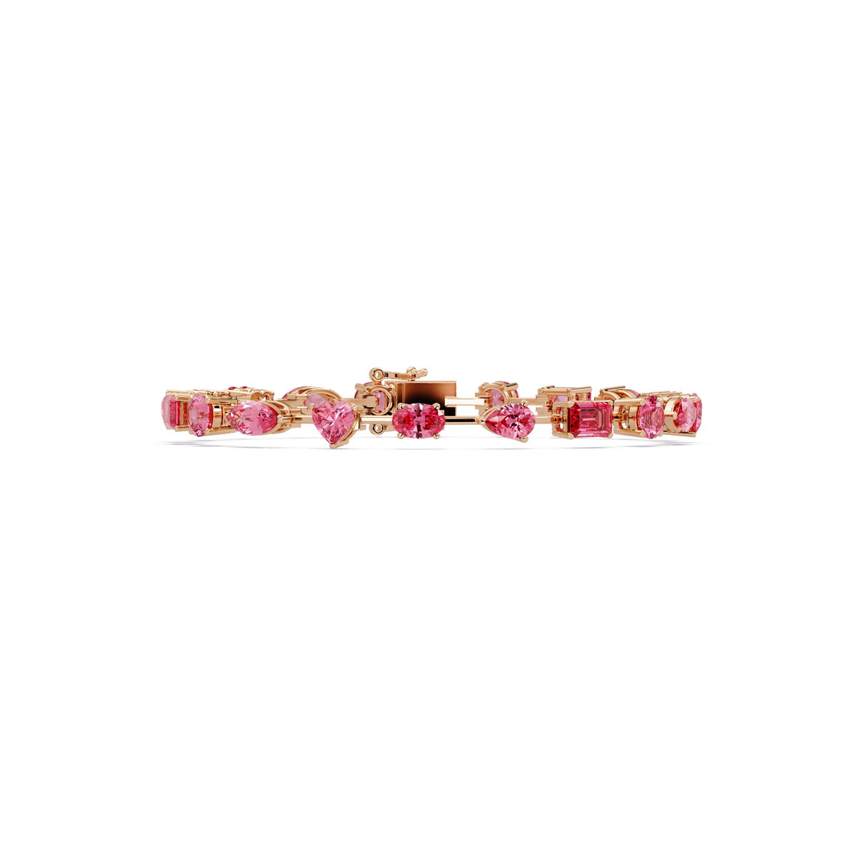 Mixed-shape pink colorstone tennis bracelet in rose gold
