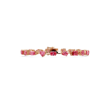 Mixed-shape pink colorstone tennis bracelet in rose gold