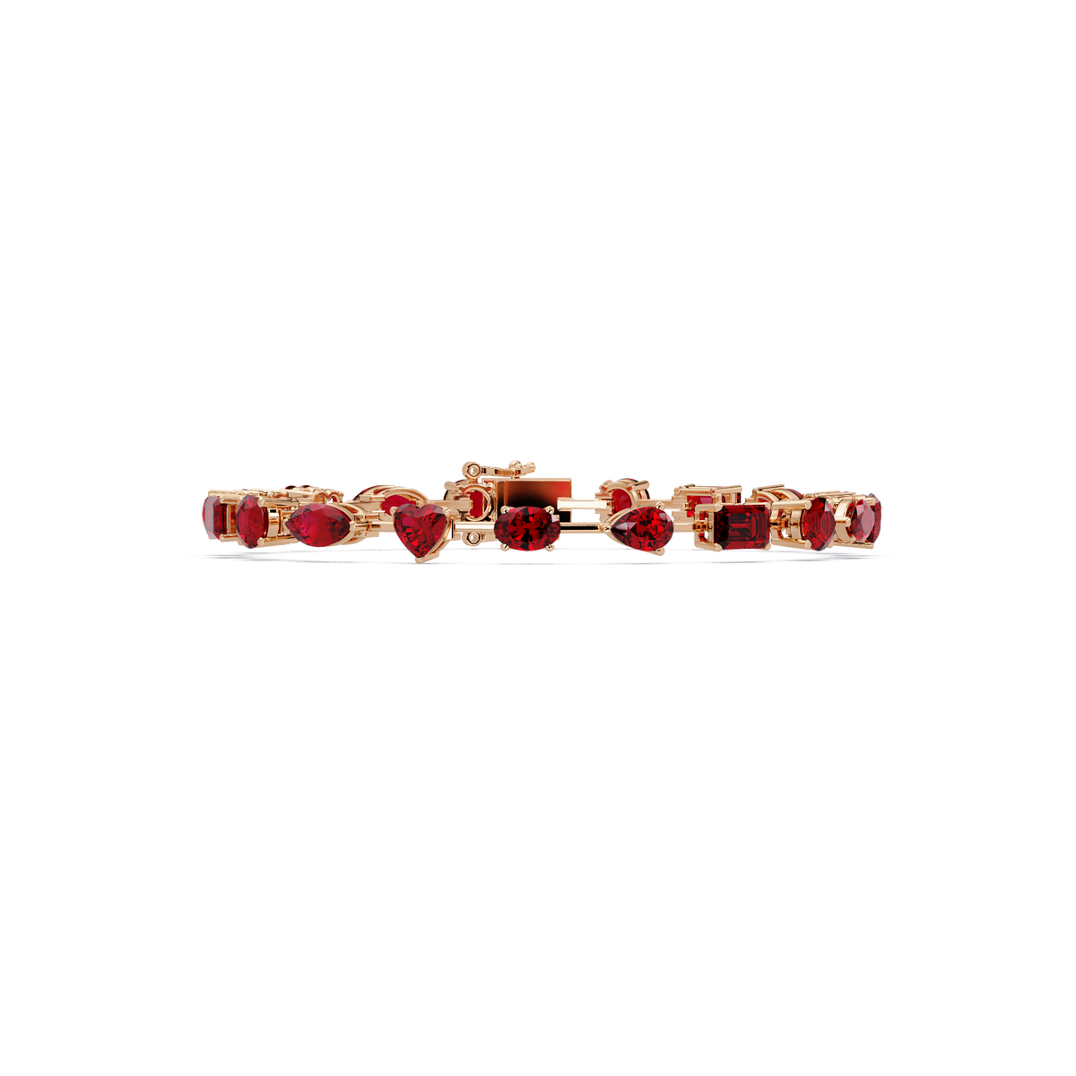 Mixed-shape red colorstone tennis bracelet in rose gold