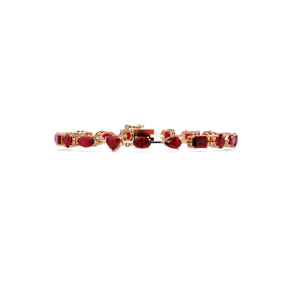 Mixed-shape red colorstone tennis bracelet in rose gold