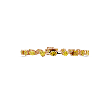 Mixed-shape yellow colorstone tennis bracelet in rose gold