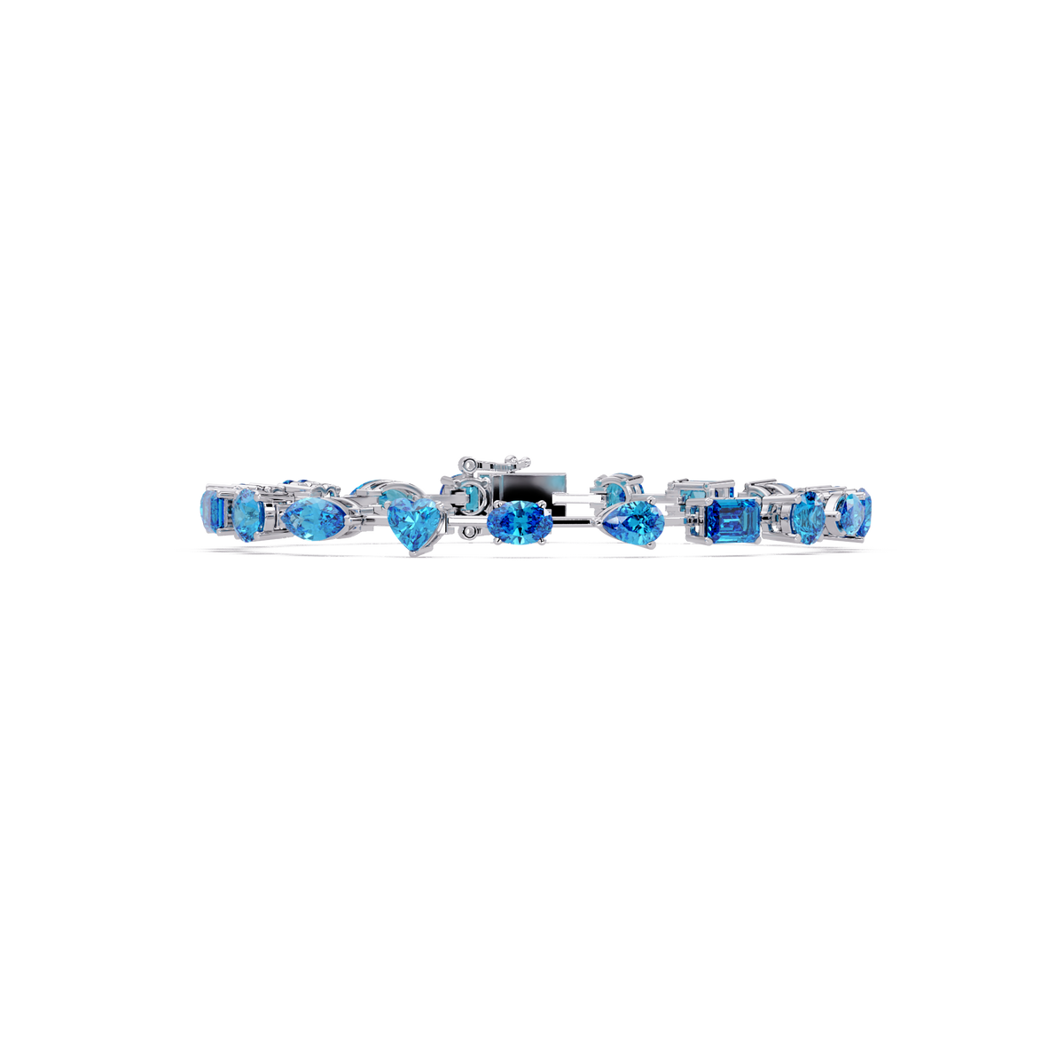 Mixed-shape aquamarine colorstone tennis bracelet in white gold
