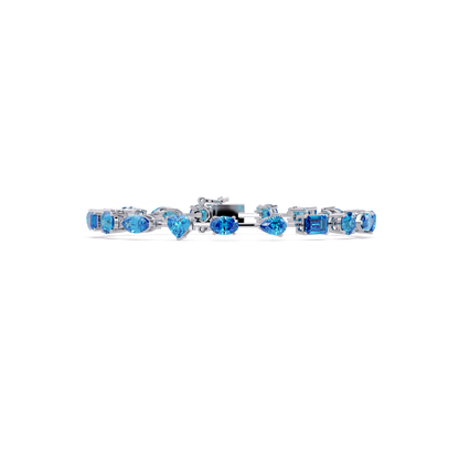 Mixed-shape aquamarine colorstone tennis bracelet in white gold