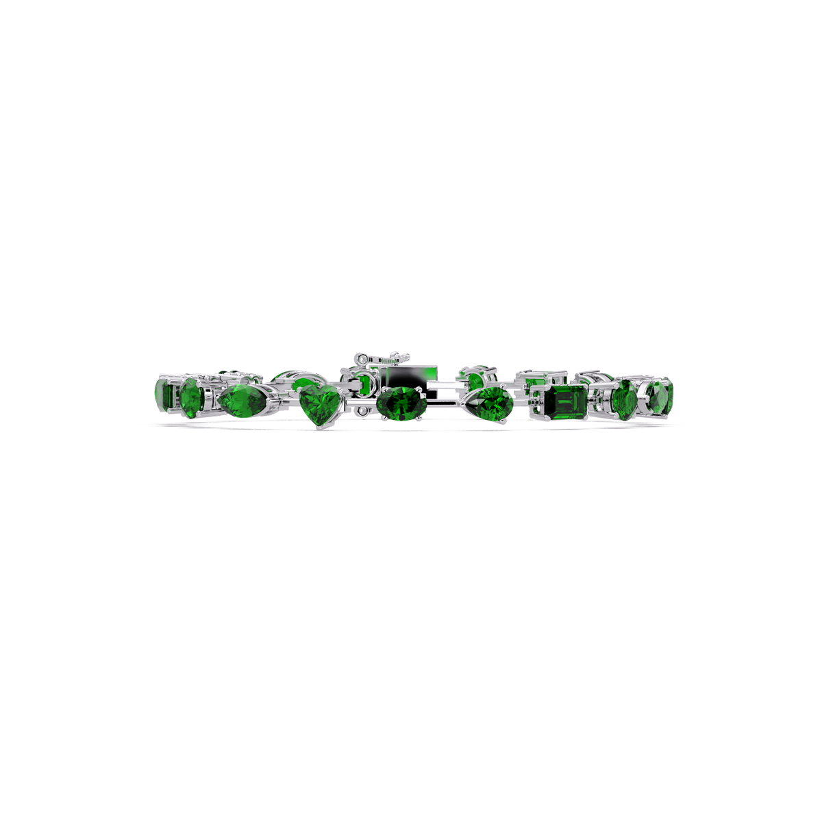 Mixed-shape green colorstone tennis bracelet in white gold