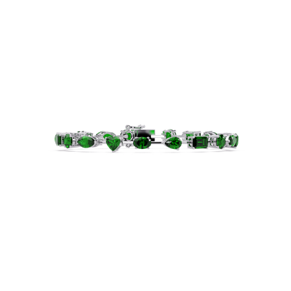 Mixed-shape green colorstone tennis bracelet in white gold