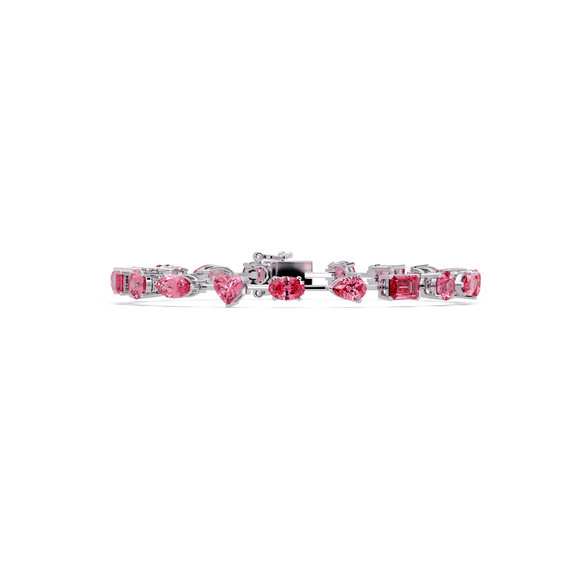 Mixed-shape pink colorstone tennis bracelet in white gold