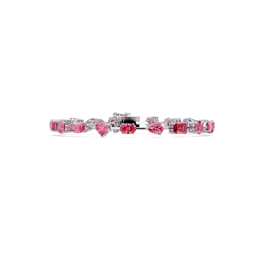 Mixed-shape pink colorstone tennis bracelet in white gold