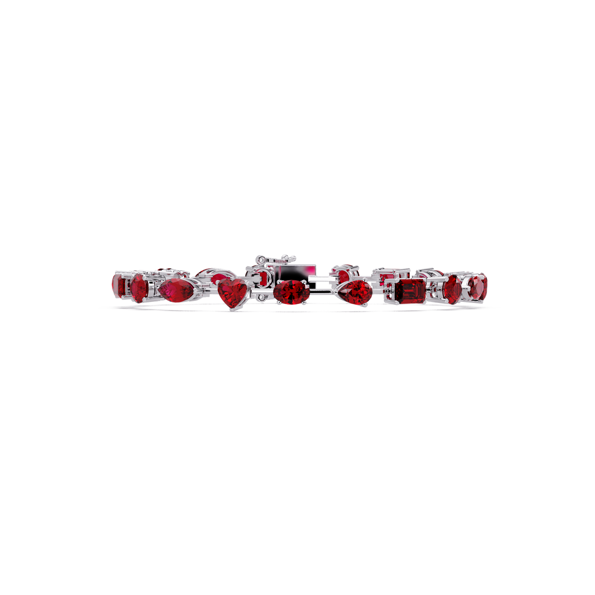 Mixed-shape red colorstone tennis bracelet in white gold