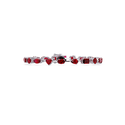 Mixed-shape red colorstone tennis bracelet in white gold