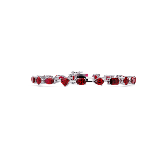 Mixed-shape red colorstone tennis bracelet in white gold