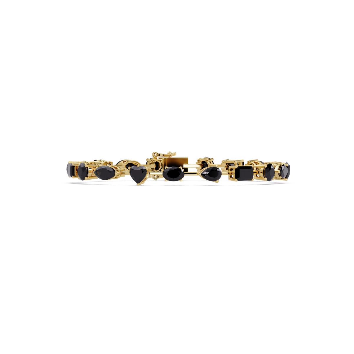 Mixed-shape onyx colorstone tennis bracelet in yellow gold