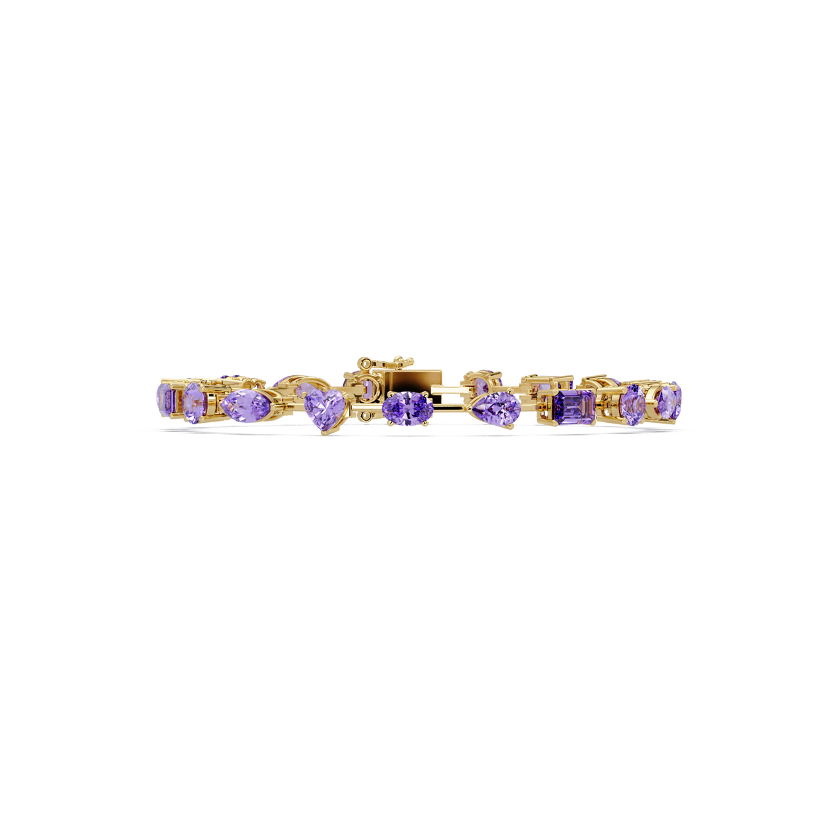 Mixed-shape purple colorstone tennis bracelet in yellow gold