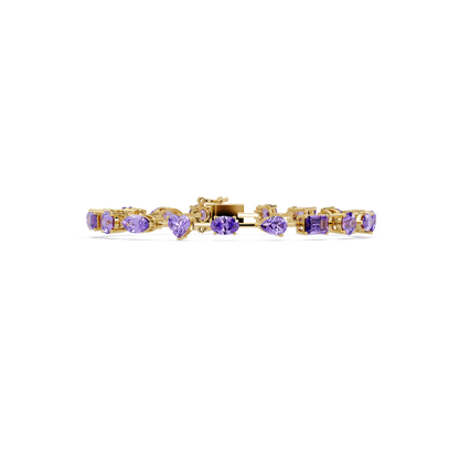 Mixed-shape purple colorstone tennis bracelet in yellow gold