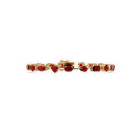 Mixed-shape red colorstone tennis bracelet in yellow gold