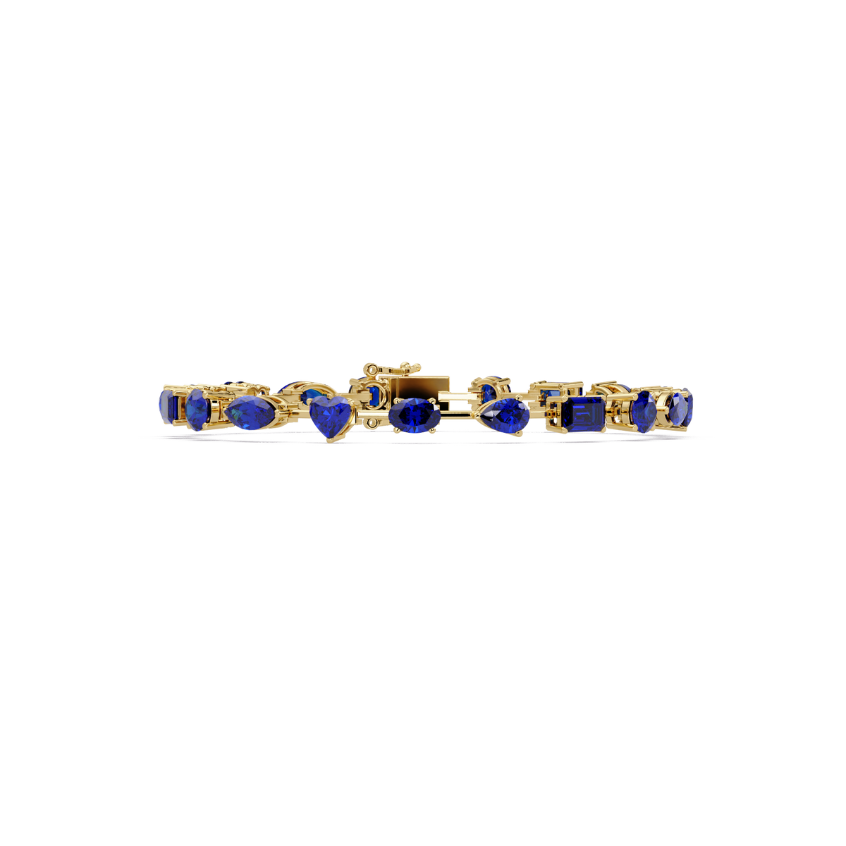 Mixed-shape sapphire colorstone tennis bracelet in yellow gold