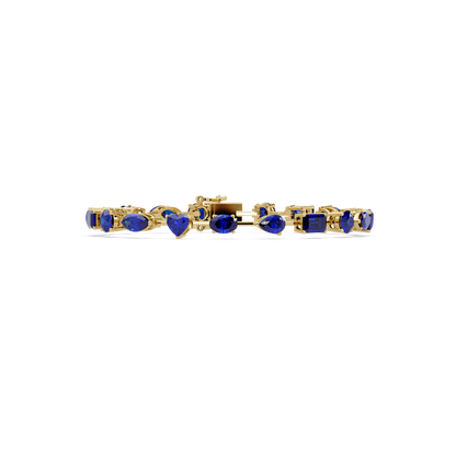 Mixed-shape sapphire colorstone tennis bracelet in yellow gold